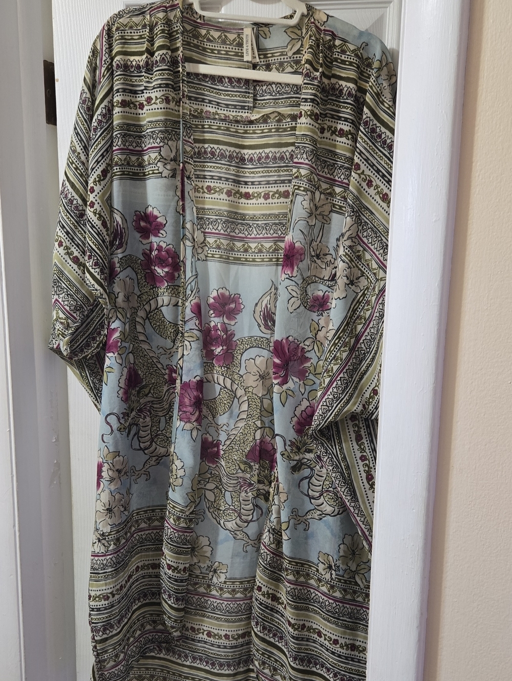 Live 4 Truth Light Blue Women's Floral-Print Kimono with Pink Accents